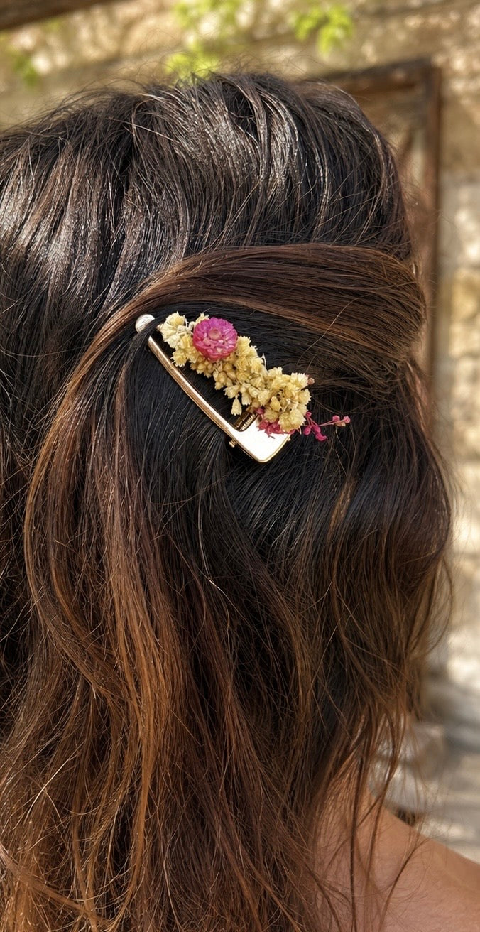 Barrette Or & Fuchsia - Immortelle de Corse