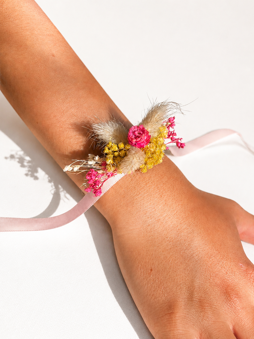 Bracelet Ruban Or & Fuchsia - Immortelle de Corse