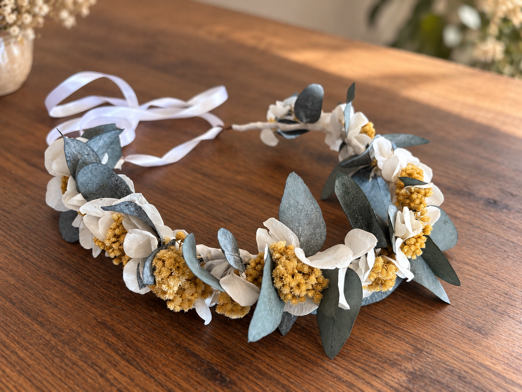 Couronne "Marie" en fleurs d' Immortelle de Corse